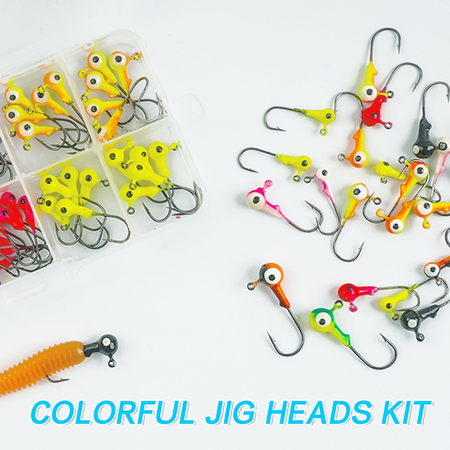 AGOOL Fishing Jig Heads Hooks Kit, 35/60pcs Round Ball Jig Heads Fishing Lures Crappie Jig Heads for Soft Plastic Baits Bass Trout Soft Worm Shrimp Lures Freshwater Saltwater
