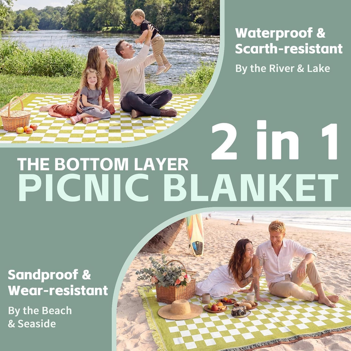 RYCHIC 2 in 1 Extra Large Camping Blanket Outdoor Rug Picnic Yoga Mat Lightweight Car Essential Roadtrip Gadget Rv Accessories Glamping Gear Must Haves Hiking Backpacking Necessities Women Beach Gift