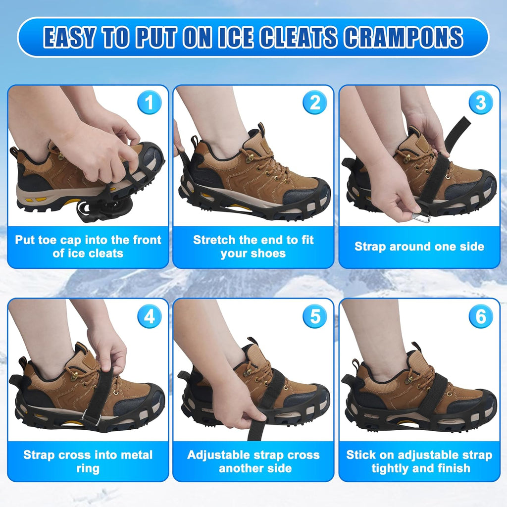 Ice Cleats for Shoes and Boots,Crampons Snow Traction Cleats for Walking on Snow and Ice,Non-Slip Shoe Grippers Slip-on Overshoe Stretch Footwear for Winter Walking Hiking Fishing