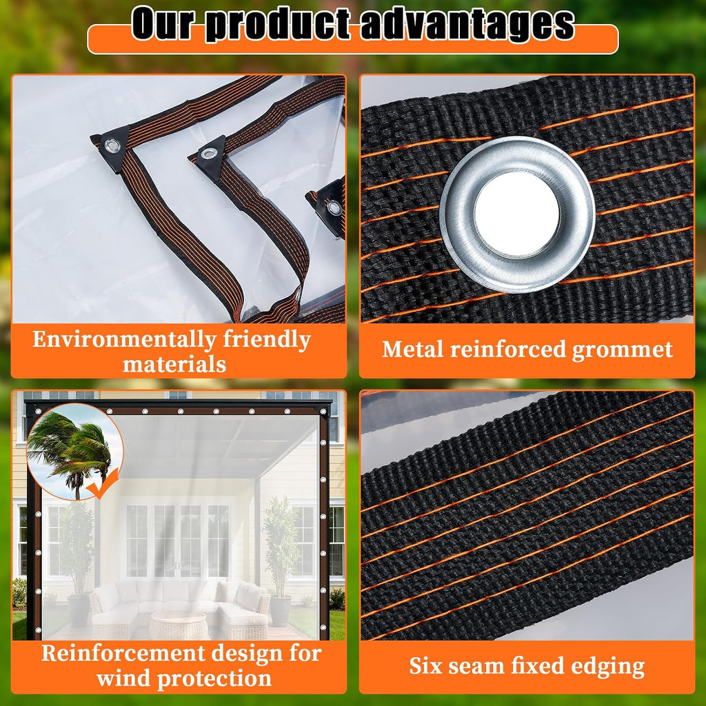 10x12FT Heavy Duty Clear Waterproof Tarp,Outdoor Garden Rainproof Covering