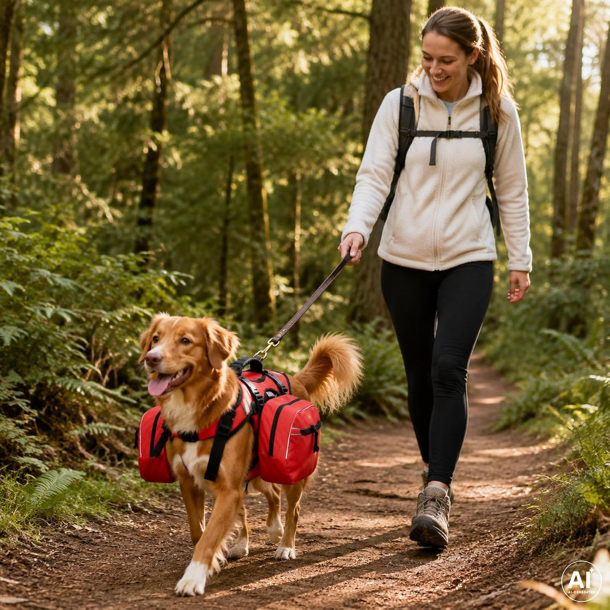 Dog Hiking Backpack, Dog Harness with Pockets Lightweight 2 in 1 Removable Storage Saddle Pack Breathable Padded Vest with Reflective Strips for Medium Large Dogs Outdoor Walking Camping Size L