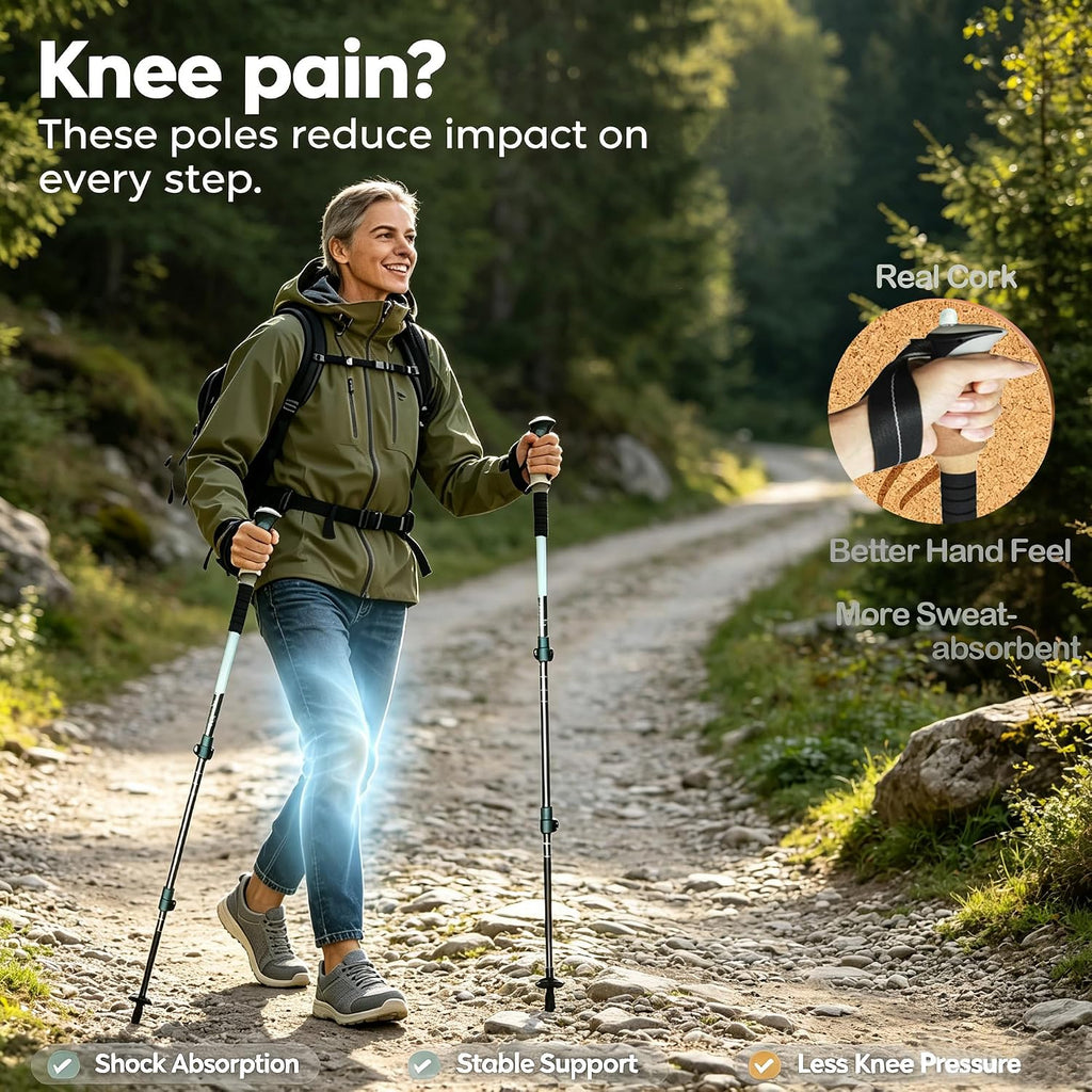 Trekking Poles w/1/4 Camera Screw, Collapsible Hiking Poles for Women