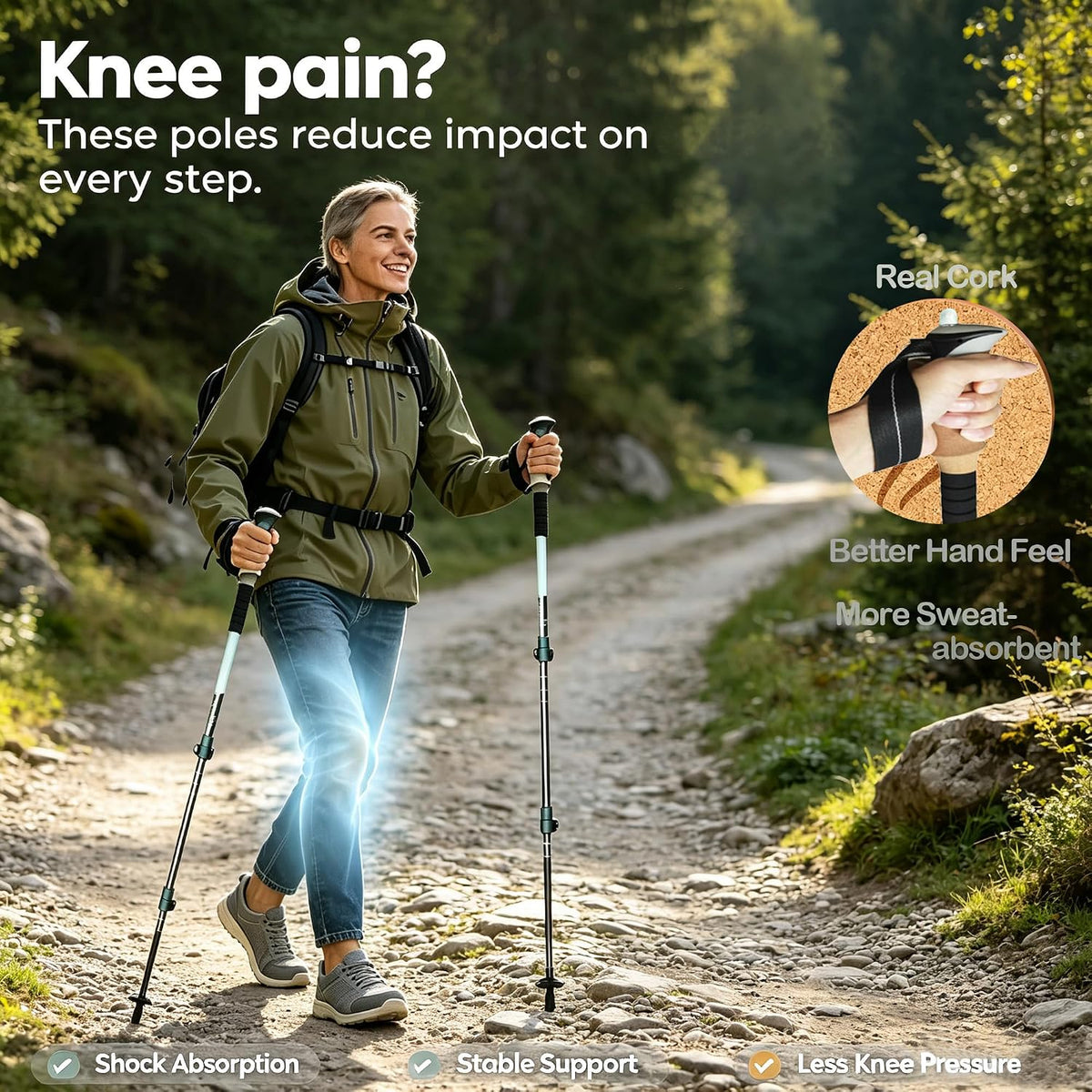 Trekking Poles w/1/4 Camera Screw, Collapsible Hiking Poles for Women