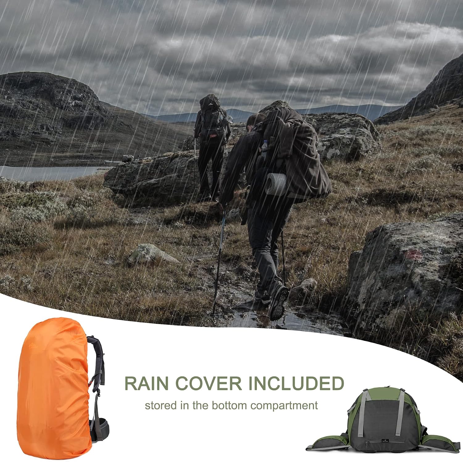 Loowoko 50L Hiking Backpack with Rain Cover for Both Men & Women