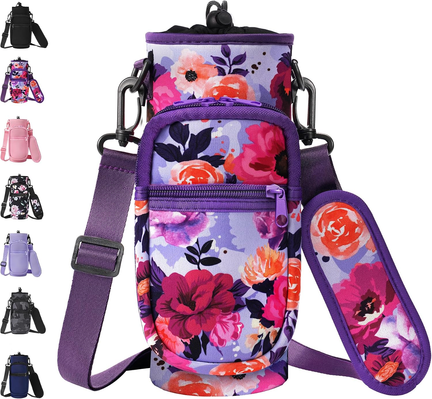 AceTreker 32 40 oz Water Bottle Carrier with Strap, Neoprene Water Bottle Sleeve Bag with 2 Pockets Insulated Flask Sling Holder for Walking Hiking Gym