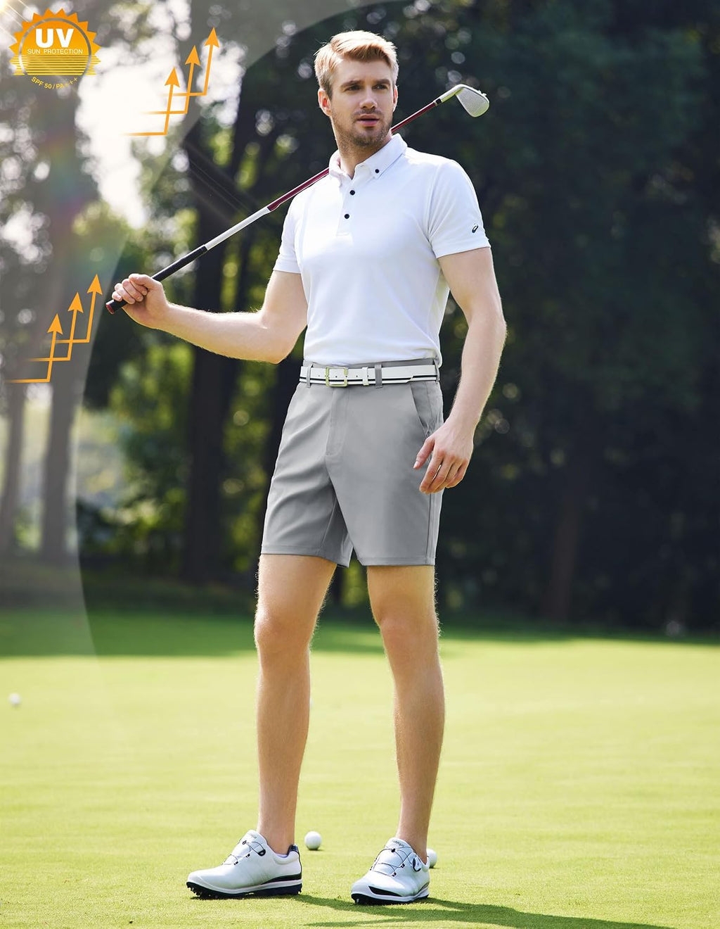 PULI Men's Golf Dress Shorts Flat Front Hybrid 7 Inch with 5 Pockets