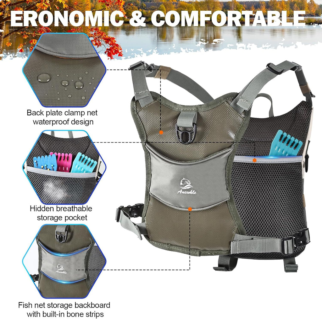 Fly Fishing Chest Pack,Outdoor Waterproof fishing Tackle Chest Bag with Multiple Compartments, Small Wade fishing,Can accommodate multiple fishing equipment/flying boxes