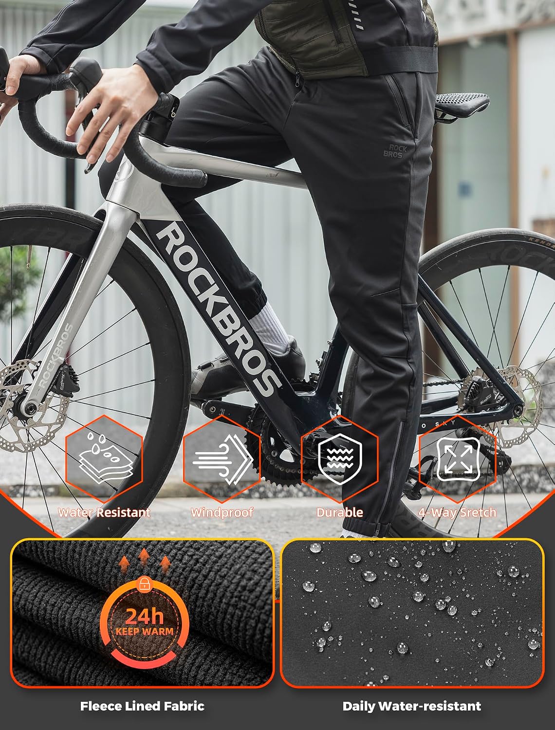 ROCKBROS Men's Winter Cycling Pants Thermal Water-Resistant Joggers