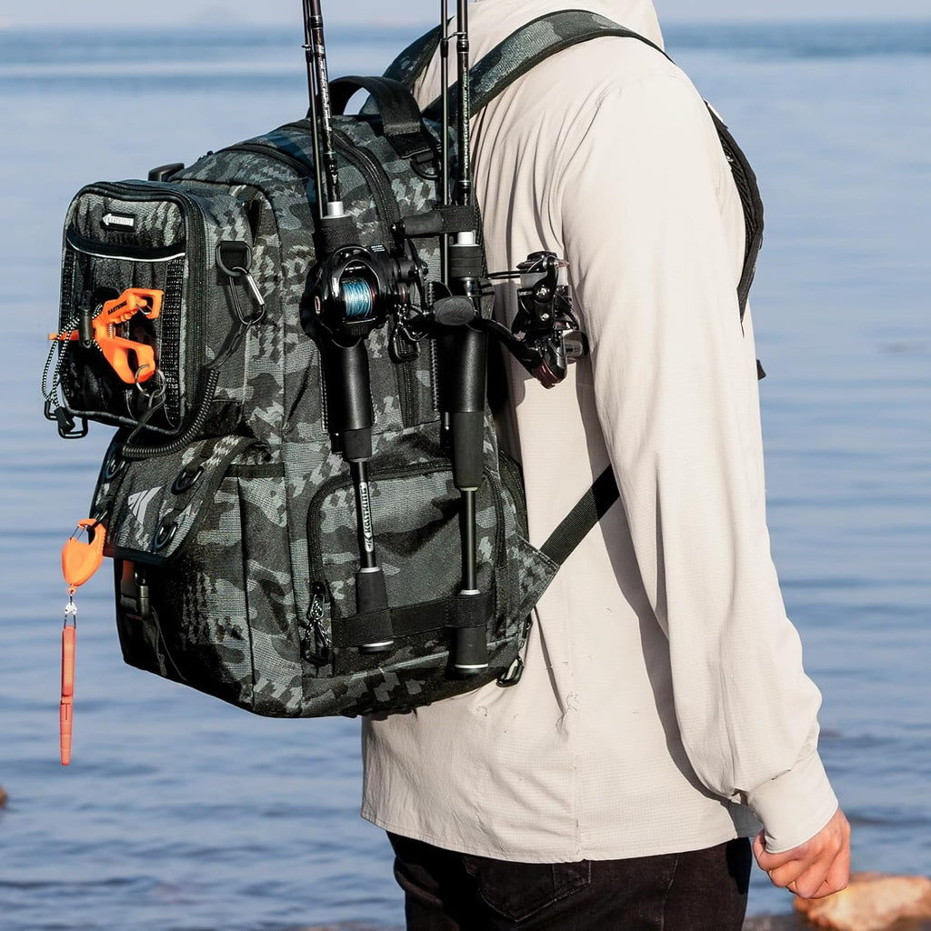 KastKing BaitSpace Fishing Tackle Backpack with Removable Bait Binder,2 Rod Holders Storage Fishing Gear and Equipment