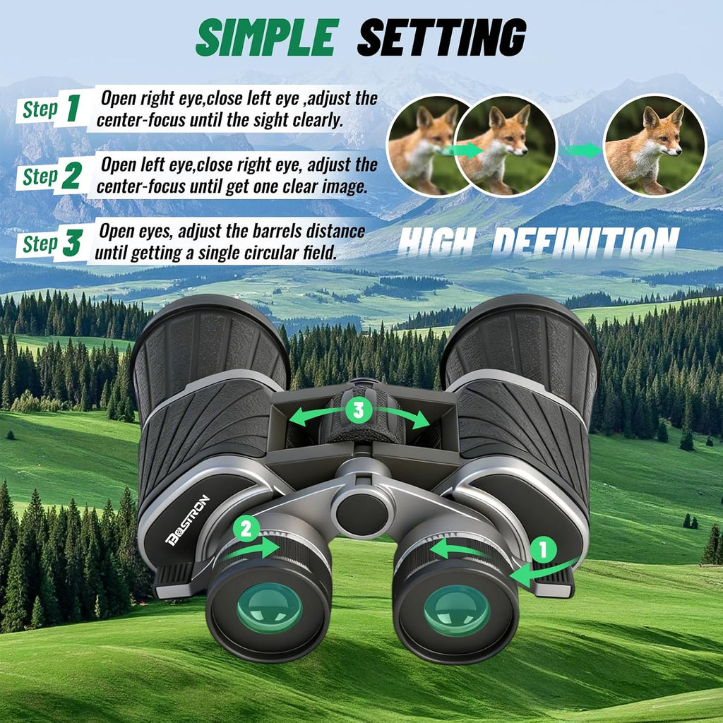 10x50 Binoculars with Independent Eyepiece Adjustment for Outdoor