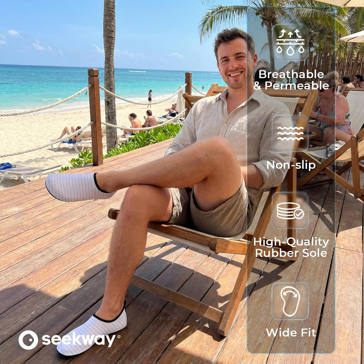SEEKWAY Water Shoes Women Men Adult Quick-Dry Aqua Socks Barefoot Non Slip for Beach Swim River Pool Lake surf Black SK002(U)