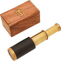 Mythrojan Medieval Brass Telescope with Mini Spyglass,Wooden Box for Reenactment, Cosplay, Steampunk,Nautical Decor - 6 inches, Brass