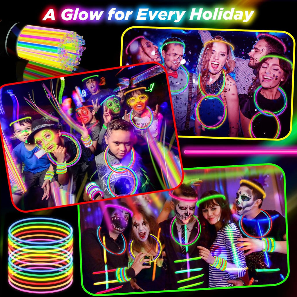 100Pcs Glow Sticks Bulk - 22 inch Glow In the Dark Sticks Party Supplies, Neon Glow Party Pack for Kids with 9 Hours Duration, Glowsticks Party Favor Glow Necklace & Bracelet with 100Pcs Connectors