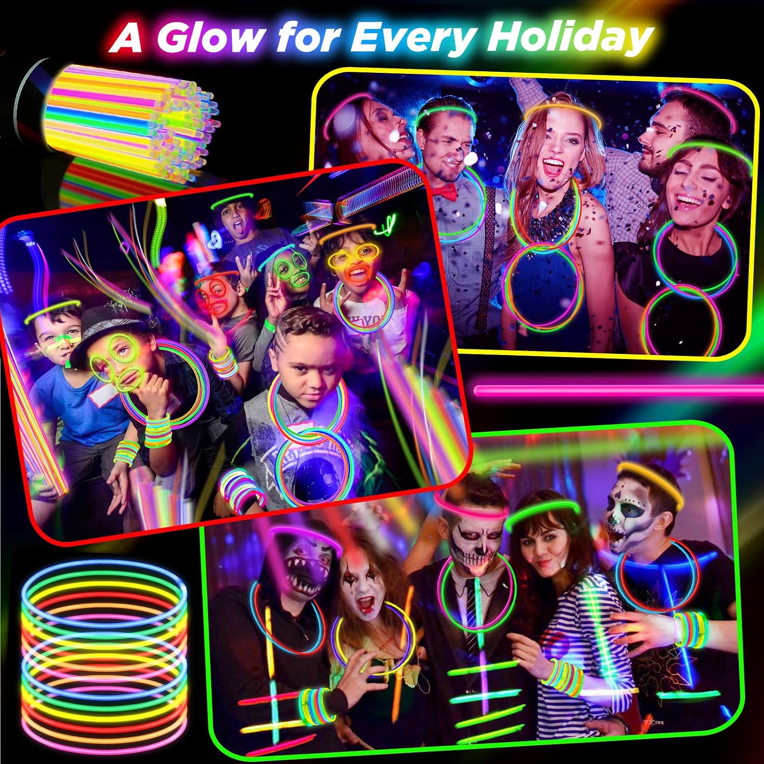 100Pcs Glow Sticks Bulk - 22 inch Glow In the Dark Sticks Party Supplies, Neon Glow Party Pack for Kids with 9 Hours Duration, Glowsticks Party Favor Glow Necklace & Bracelet with 100Pcs Connectors