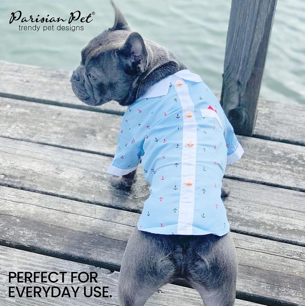 Parisian Pet Anchor Dog Shirt – Nautical Shirts for Medium Dogs – Summer Puppy Clothes – Lightweight and Breathable Dog Clothes – Light Blue Dogs Beach Outfit - Comfortable and Trendy Pet T Shirts