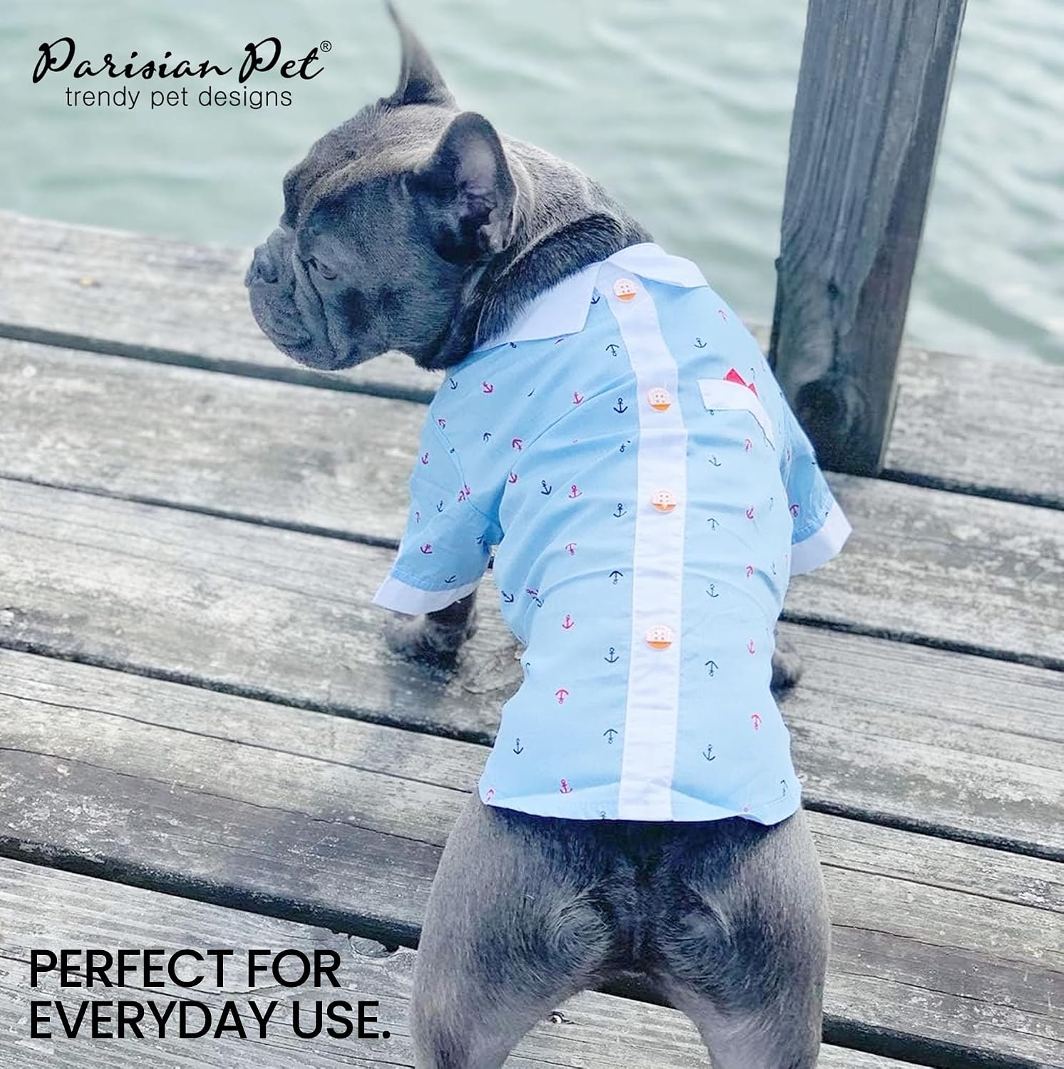 Parisian Pet Anchor Dog Shirt – Nautical Shirts for Medium Dogs – Summer Puppy Clothes – Lightweight and Breathable Dog Clothes – Light Blue Dogs Beach Outfit - Comfortable and Trendy Pet T Shirts
