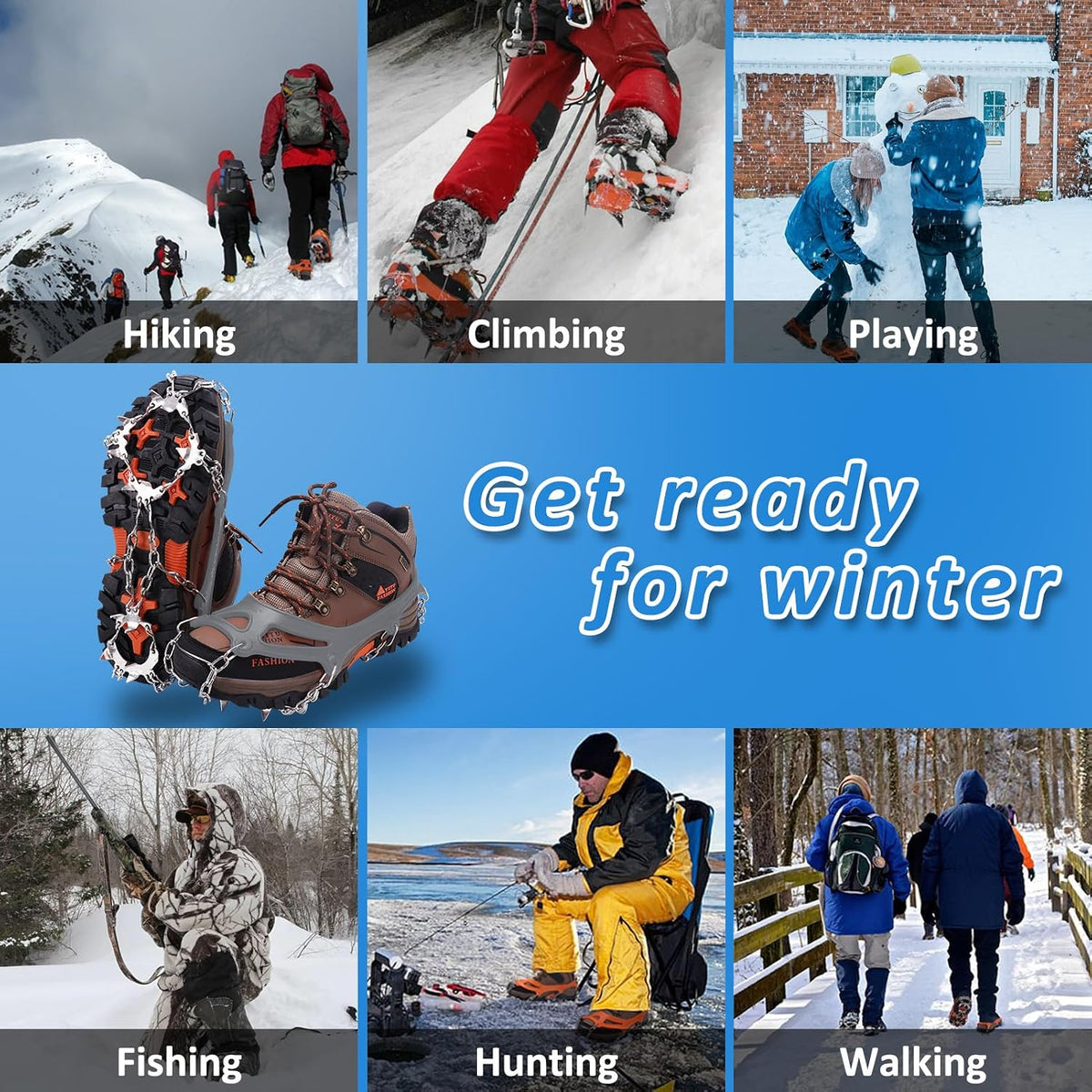 WIN.MAX Crampons for Shoes, Traction Cleats Ice Snow Grips with 19 Stainless Steel Spikes, Shoe Talons Anti - Slip Boots Spikes for Walking, Jogging, Climbing and Hiking