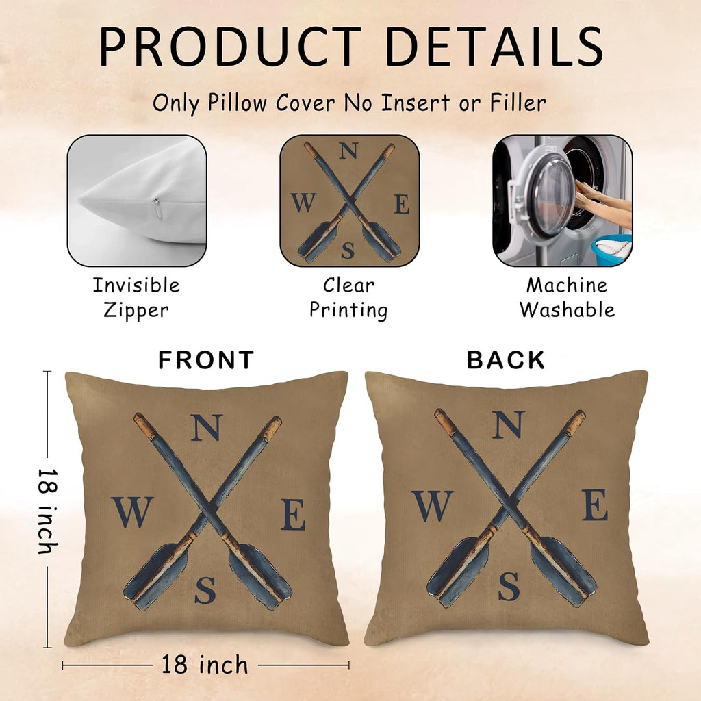 Vintage Lake Paddle Throw Pillow Covers, Rustic Paddles Pillow Case Cover for Sofa Bed Couch, Lake House Decor, Retro Farmhouse Paddle Cushion Cover Case for Bedroom, 18x18 Inch