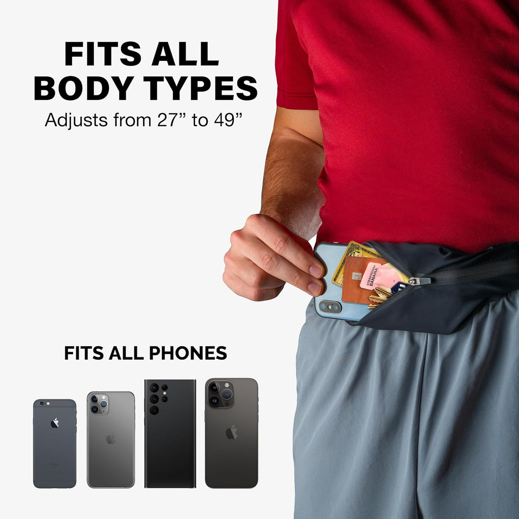 No-Bounce Slim & Secure Running Belt, Fits ALL Phones, Keys, Cards, Gels