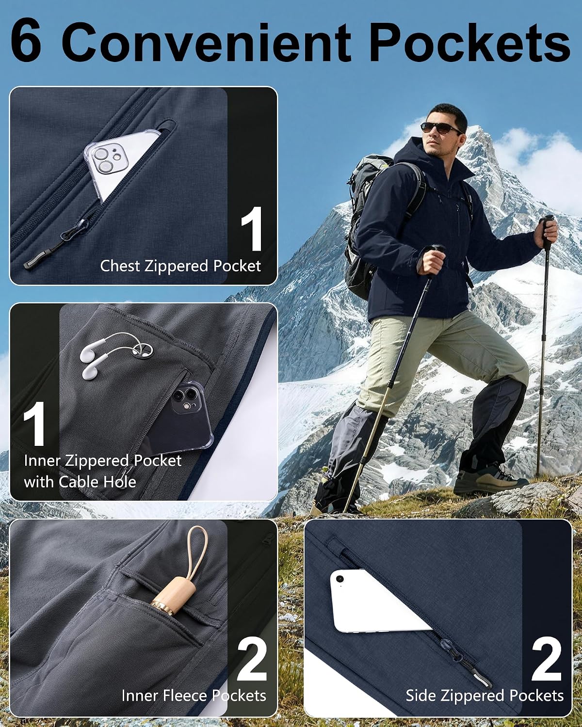 Outdoor Ventures Men's Softshell Jacket Waterproof Fleece Rain Shell Coat