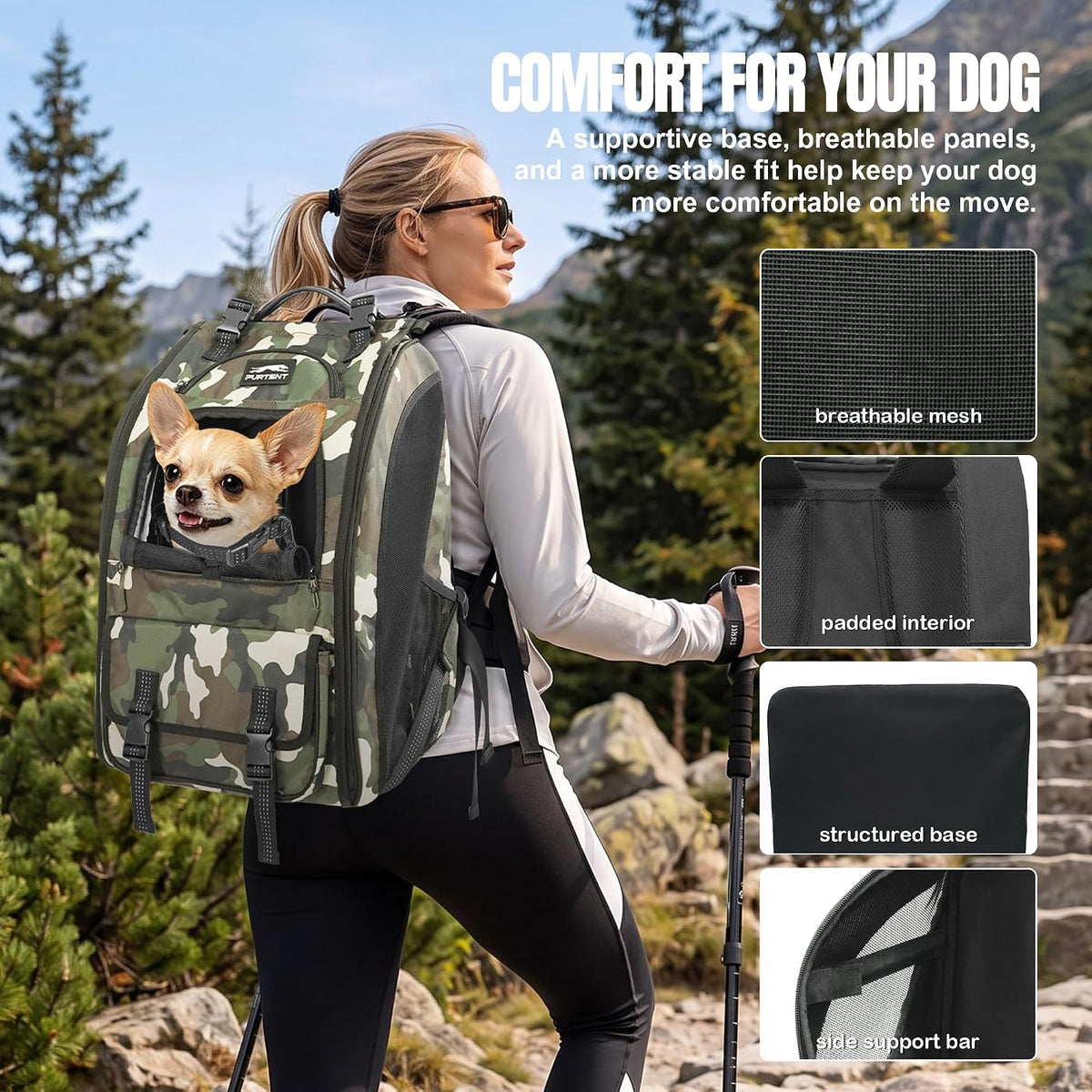 Dog Backpack Carrier for Hiking, Supportive Small Dog Carrier Up to 20 lb