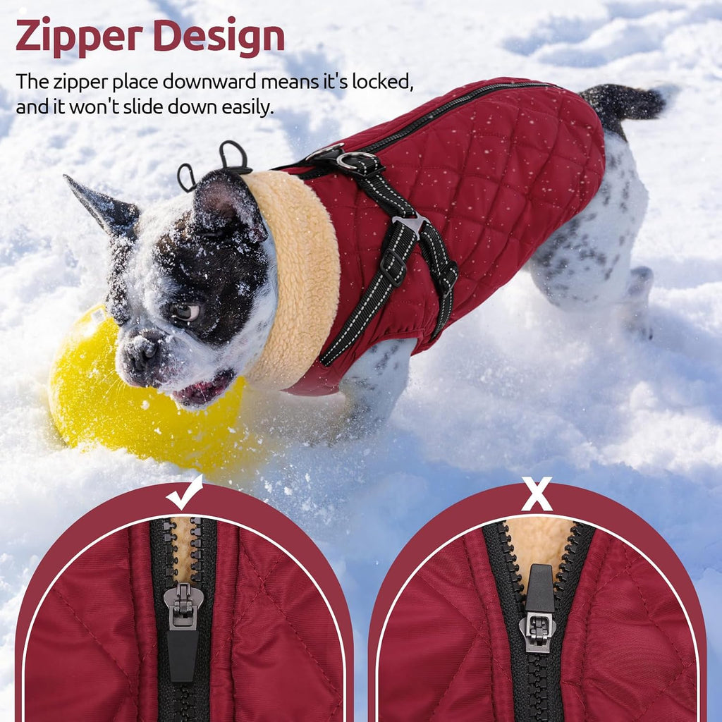 Queenmore Dog Winter Jacket, Dog Coat for Large Dogs with Harness Built in