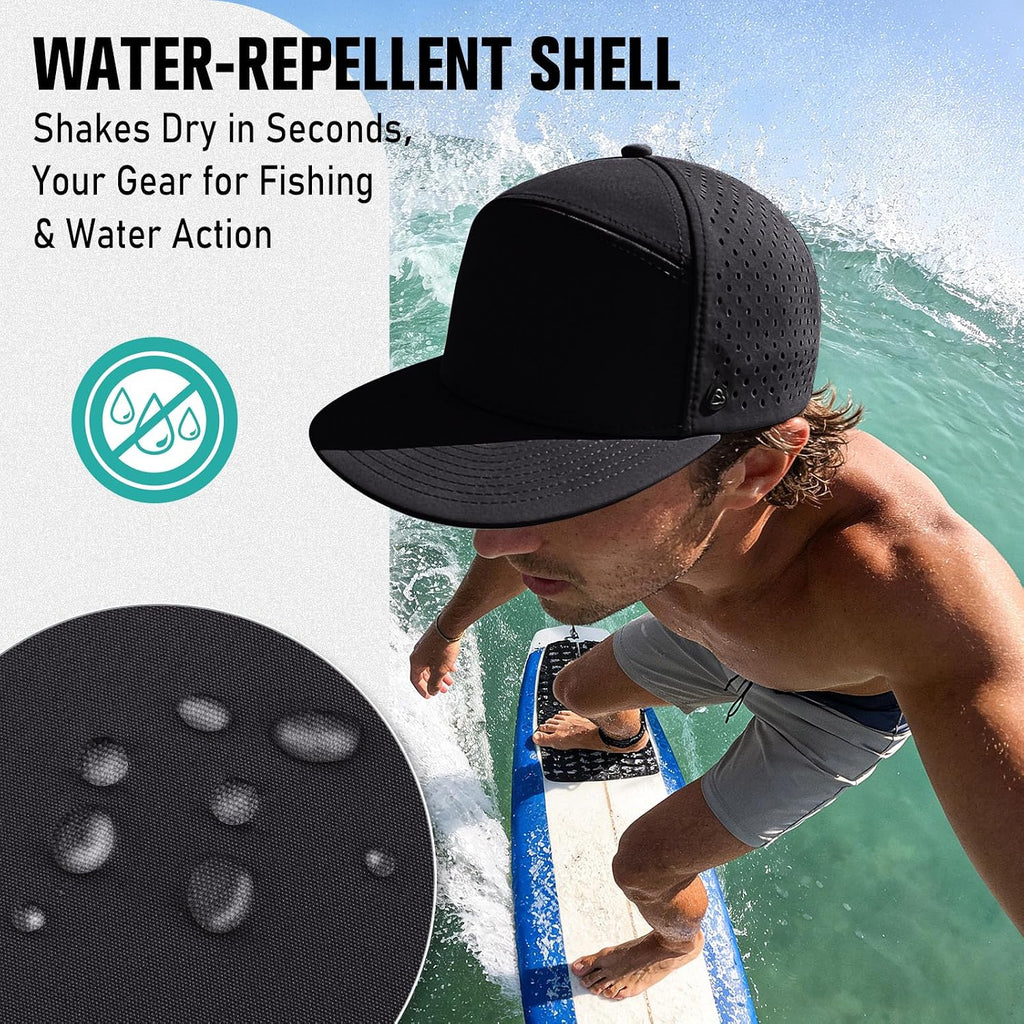 AOPREL Flat Brim Baseball Cap for Men Adjustable Water-Resistant Performance Hat with Breathable Laser Perforated