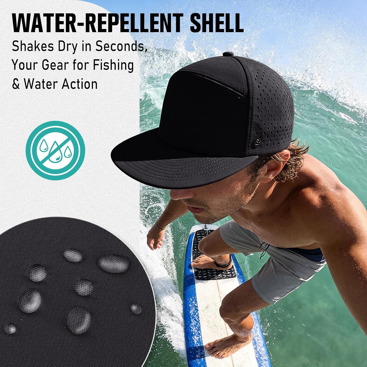 AOPREL Flat Brim Baseball Cap for Men Adjustable Water-Resistant Performance Hat with Breathable Laser Perforated