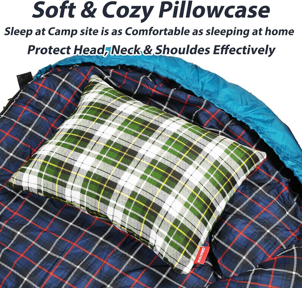 Outdoor Camping Pillow Lightweight, Compressible, Flannel Travel Pillow Cases, Washable Removable Pillow Cover Camping and Backpacking Green