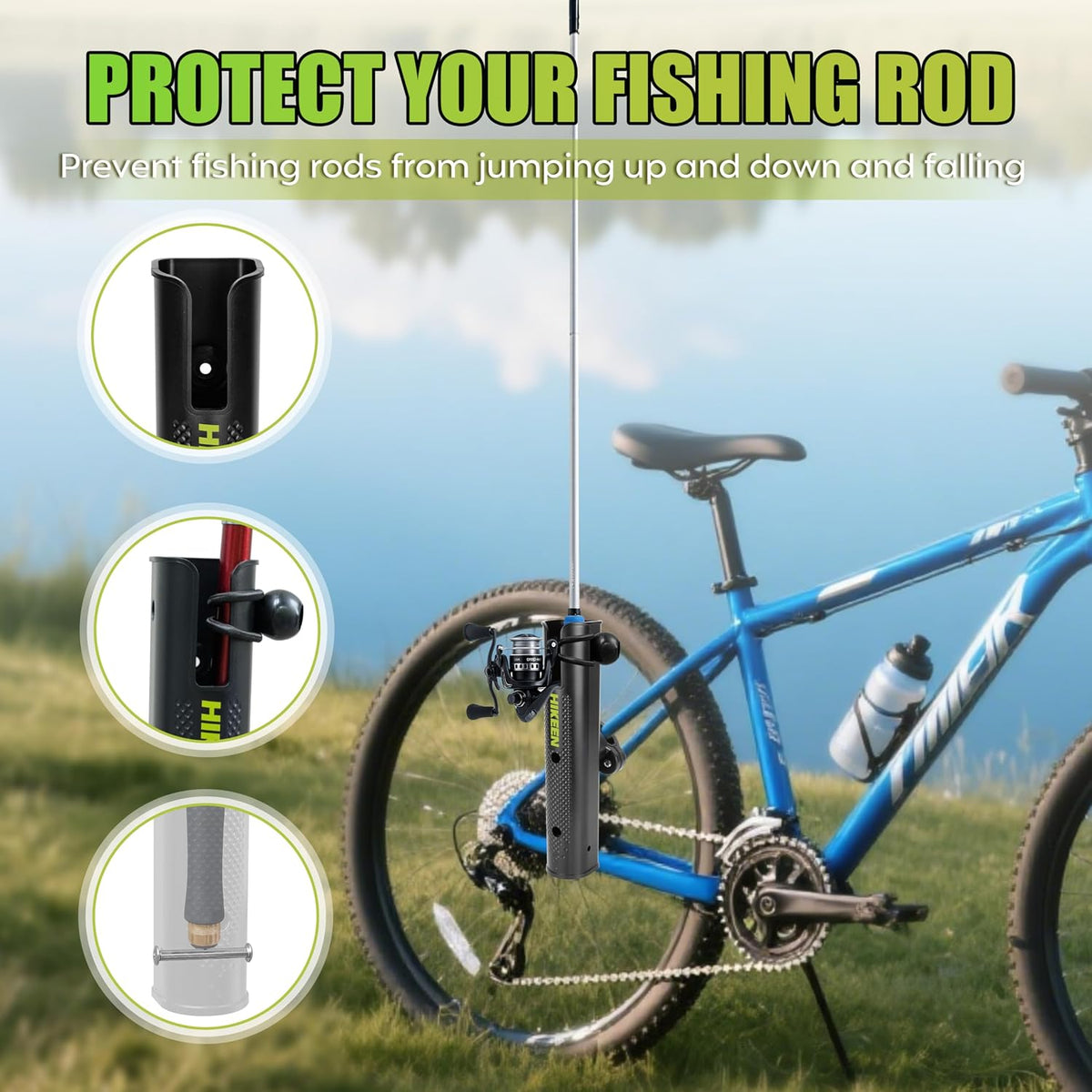 Hikeen Fishing Rod Holder for Bike, Adjustable Pole Mount Fishing Rod Rack for Bicycle, Beach Car, Fishing Chair, ATVS, Boats, Carts