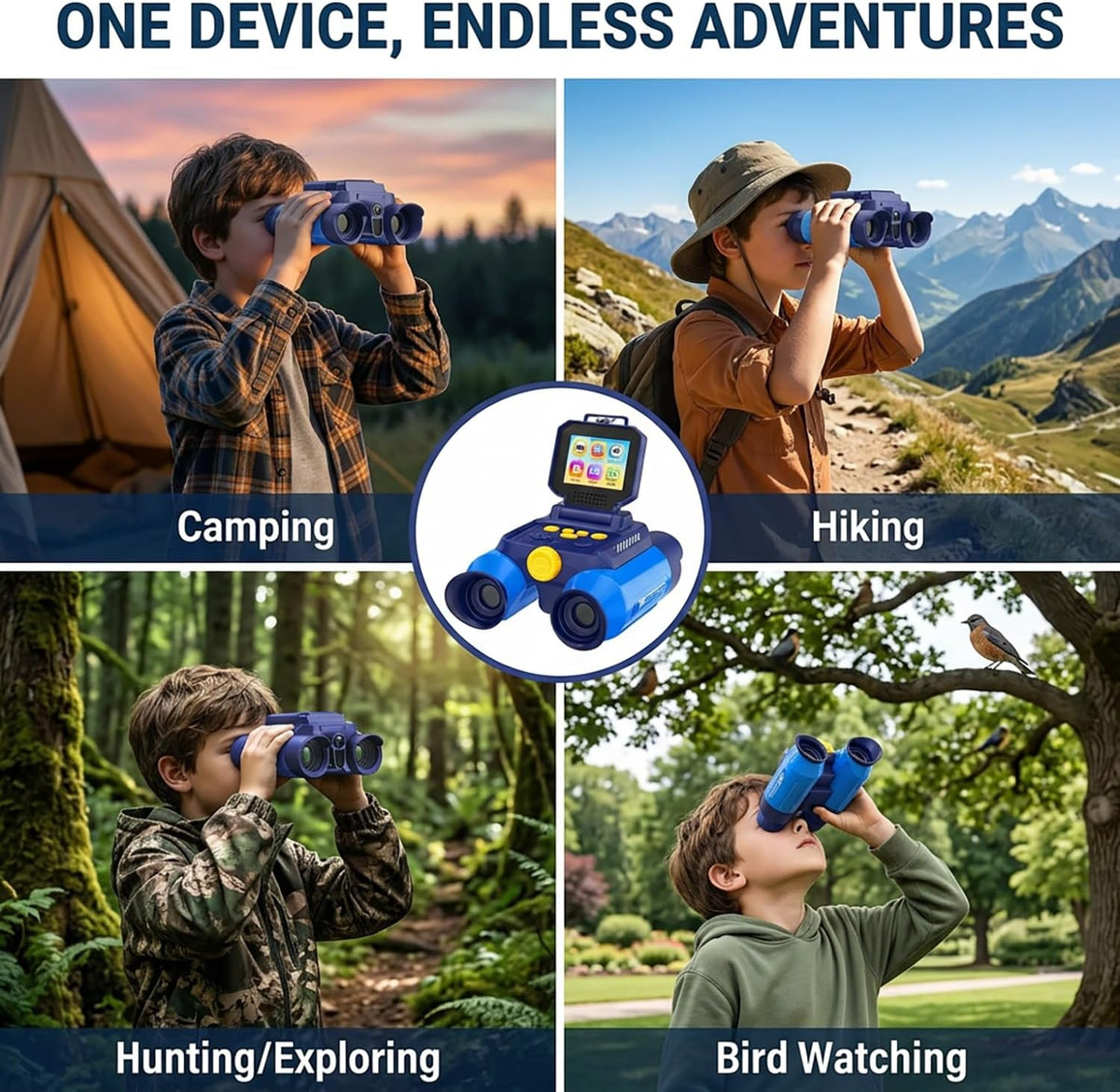 Kids Binoculars with Night Vision Camera, 10X Zoom Digital Adventures Telescope with 2.4" IPS Screen, Nature Explorer STEM Toys for Bird Watching Camping, Gifts for Boys Girls Age 4-12 - Azure