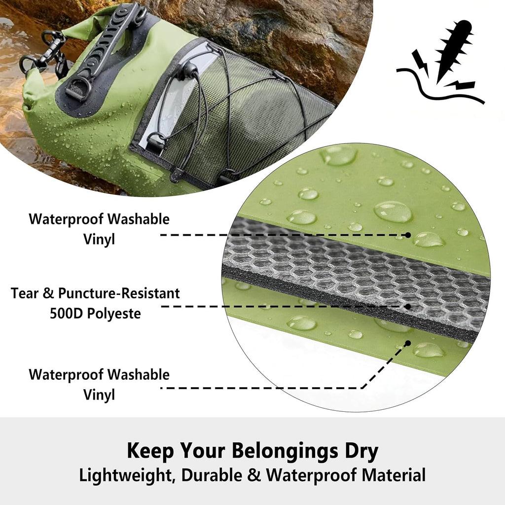 SHENDU 20L Roll-Top Waterproof Dry Bag Backpack for Kayaking Hiking（Olive）