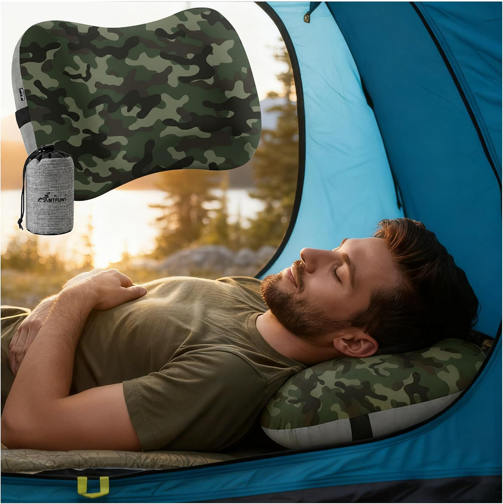 Inflatable Neck Pillow for Camping Backpacking Beach Small Ultralight Portable Hiking Gear Sleeping Bag Pad Fan Foldable Table Stove String Light Toilet Shower Cookware Flashlight Couch Accessories