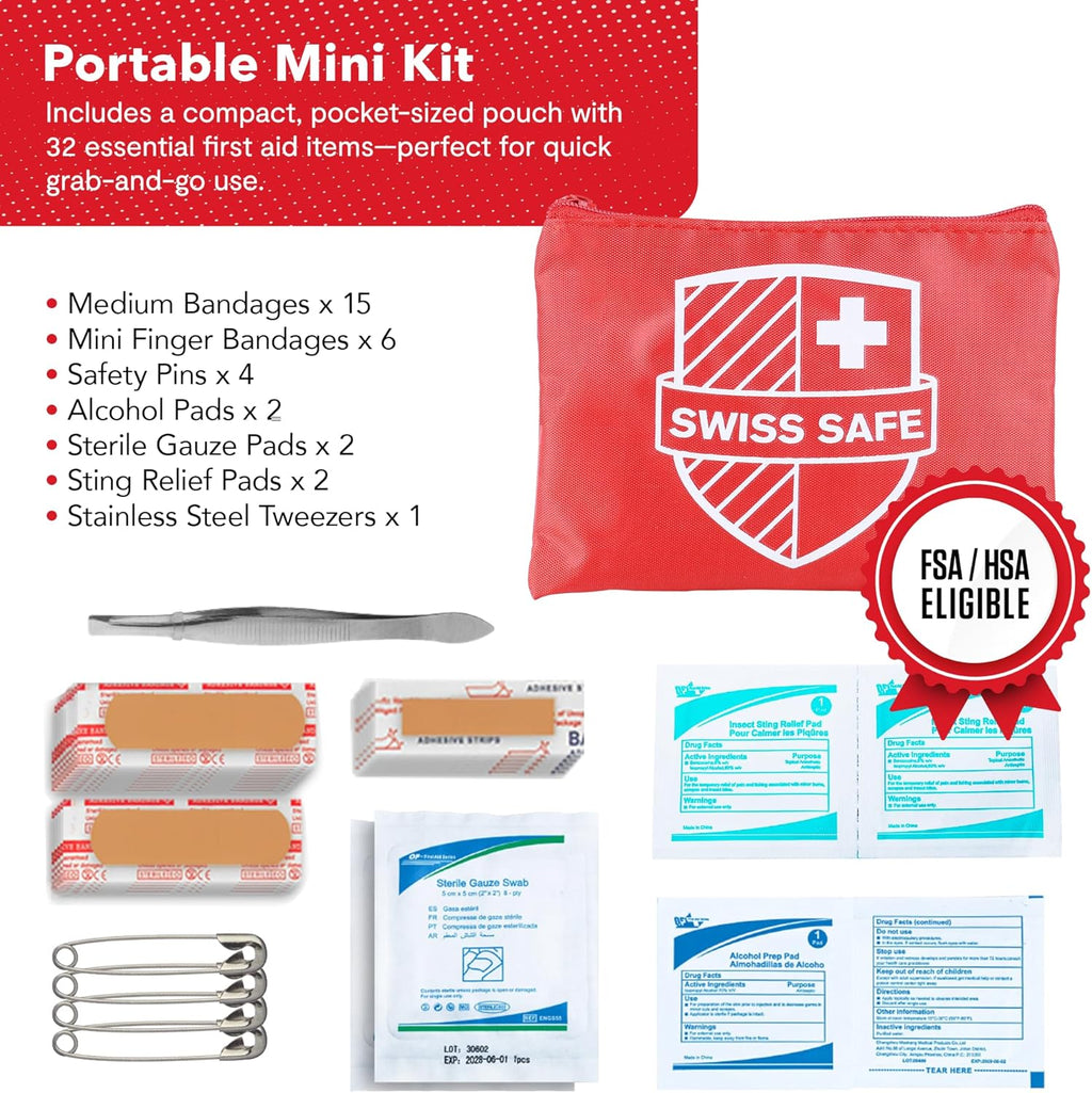Swiss Safe 2-in-1 348 Pcs Large First Aid Kit for Camping, Travel & Car