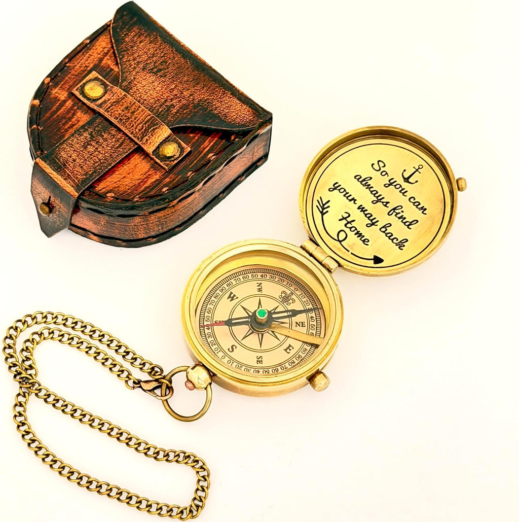 Brass Compass - So You can Always find Your Way Back Home - Engraved Compass - Personalized Compass - Anniversary Mens Gift - Graduation Gift - Gift for Boys/Mens