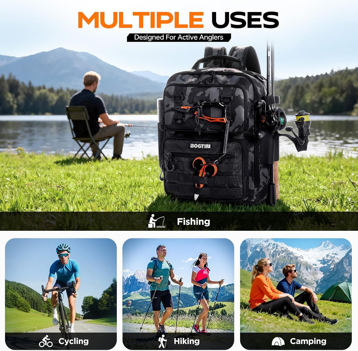 Fishing Backpack with Tackle Boxes and Rod Holders, Fishing Bag with Fishing Lure Kit Water-resistant Sling Tackle Bag Store Gear and Equipment, Bait Gifts for Men Woman Anglers-Camo Backpack