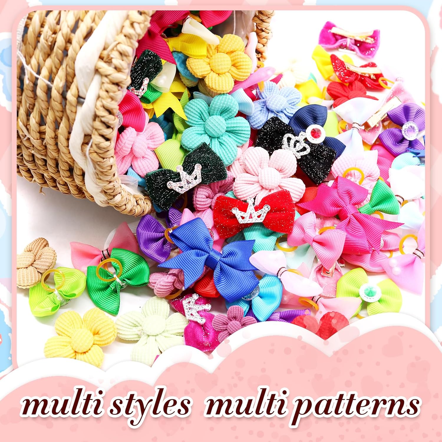 100PCS Multi-Style Assorted Dog Hair Bows for Small Puppies & Cats