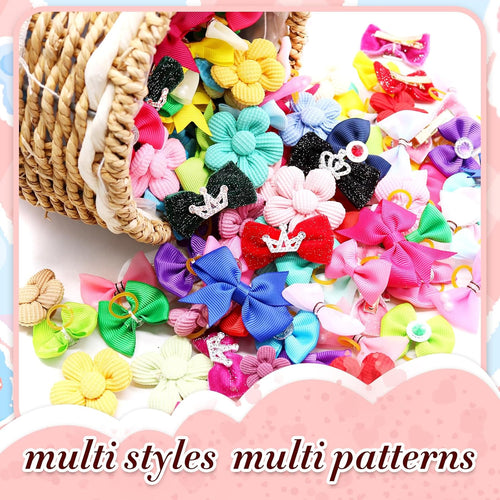100PCS Multi-Style Assorted Dog Hair Bows for Small Puppies & Cats
