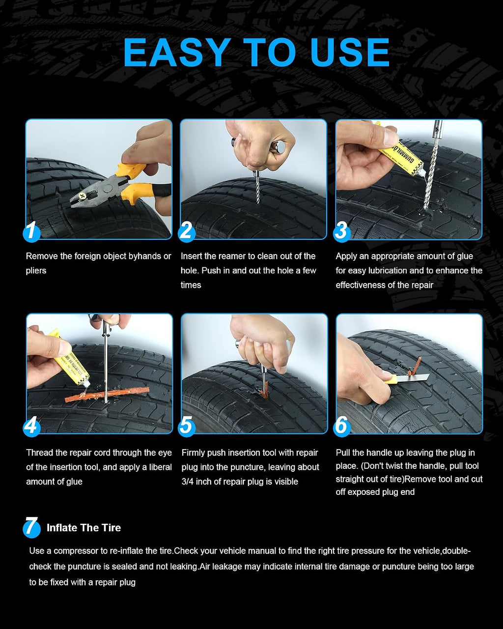 Tire Repair Kit with Plugs, Tire Plug Kit Heavy Duty Professional for Car, ATV, Motorcycle, Truck, Flat Tire Emergency Repair(Zipper Bag Type-33 PCs)