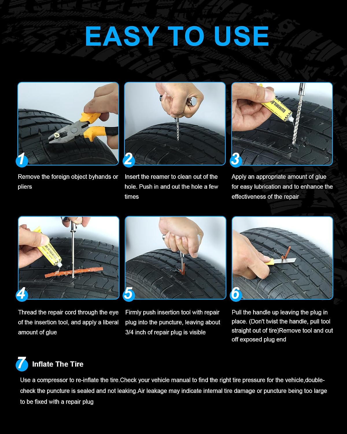 Tire Repair Kit with Plugs, Tire Plug Kit Heavy Duty Professional for Car, ATV, Motorcycle, Truck, Flat Tire Emergency Repair(Zipper Bag Type-33 PCs)