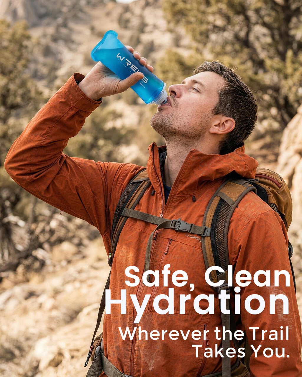 WRELS Collapsible Squeeze Bottle Filter,NSF/SGS Certified,500ml Ultralight Portable Water Filter for Camping,Hiking,Backpacking. (Dark Blue)