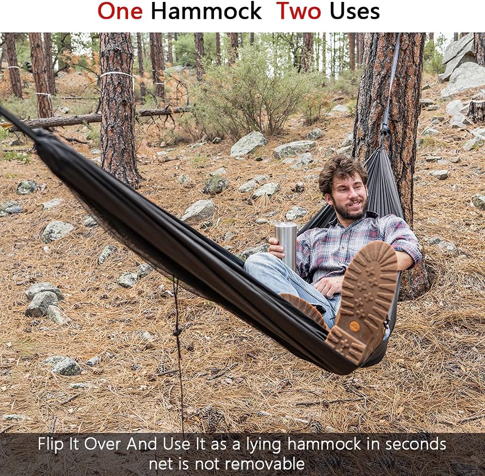 Sunyear Hammock Camping with Net/Netting, Portable Camping Hammock Double Tree Hammock Outdoor Indoor Backpacking Travel & Survival, 2 Tree Straps (16+1 Loops Each, 20Ft Total)