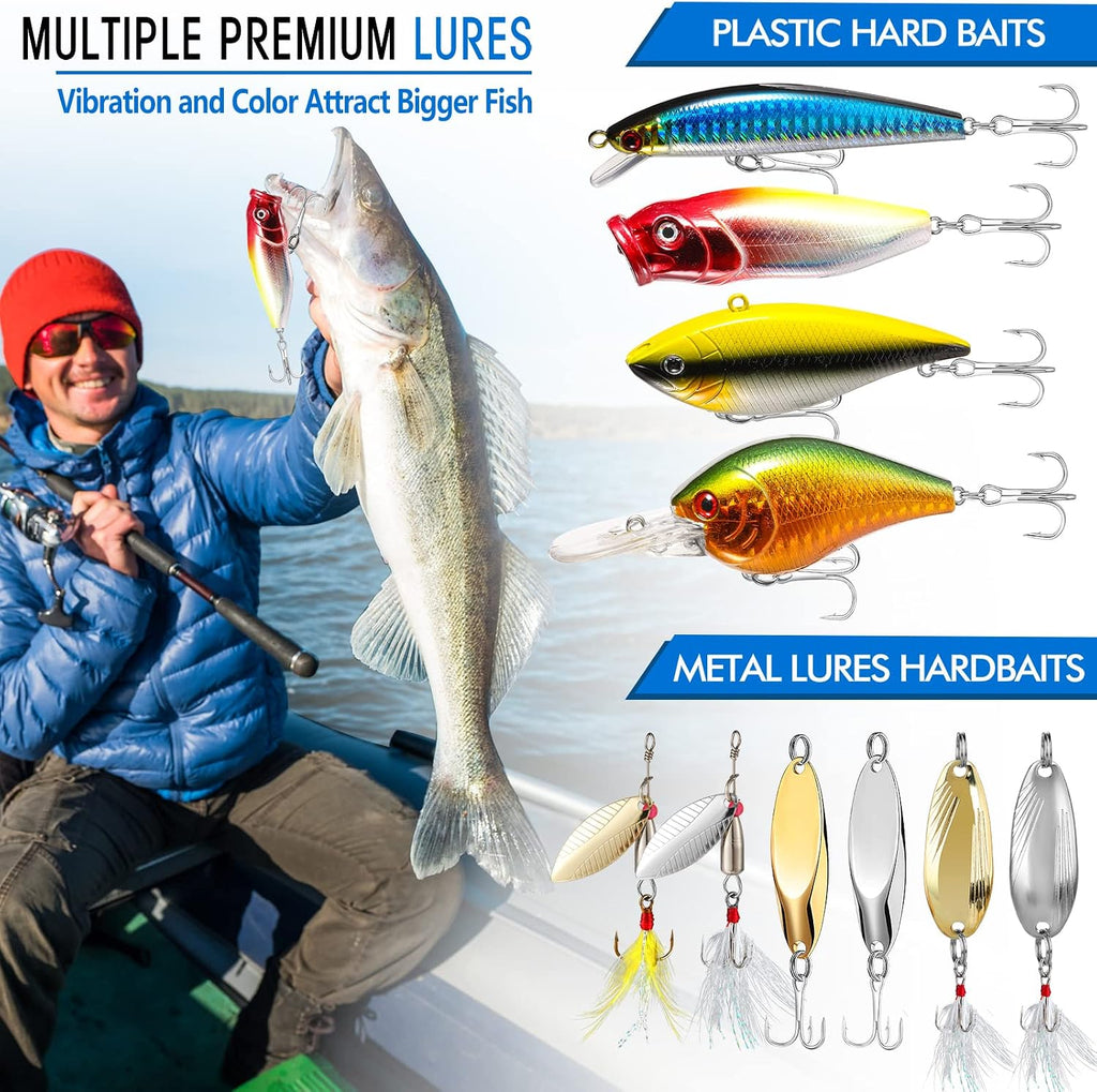 PLUSINNO Fishing Lures Tackle Box - Compact Fishing Gear for Bass Trout