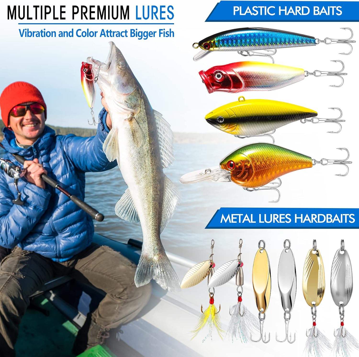 PLUSINNO Fishing Lures Tackle Box - Compact Fishing Gear for Bass Trout