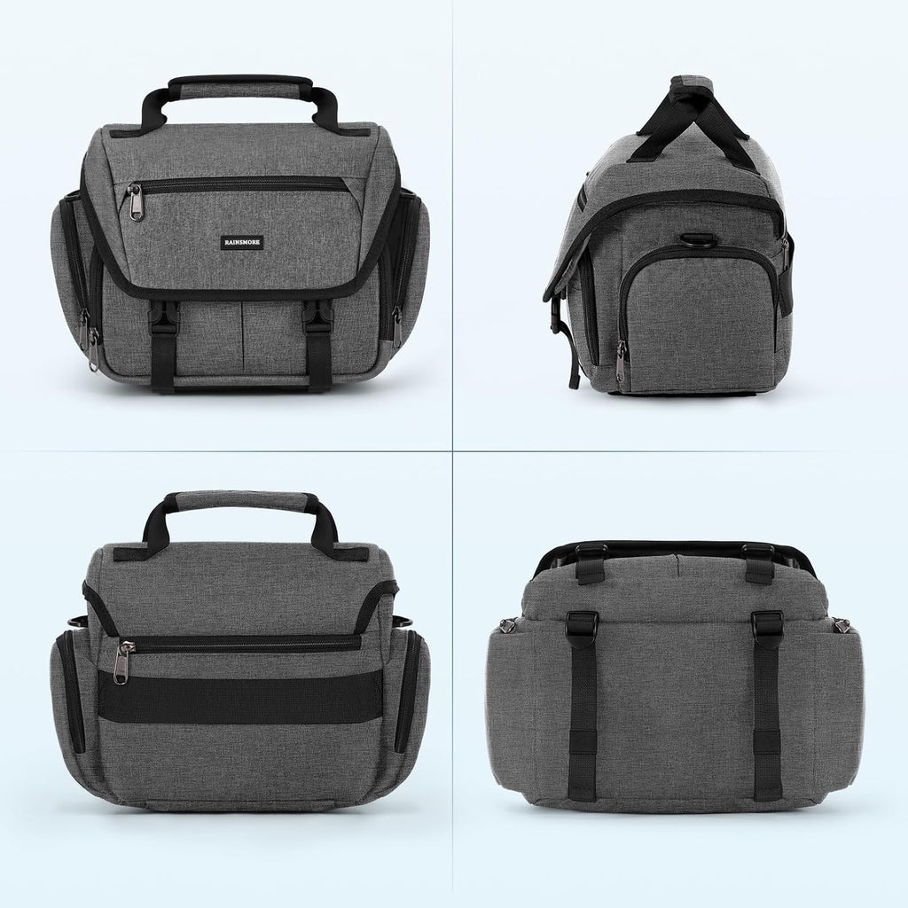 RAINSMORE Camera Bag, DSLR/SLR/Mirrorless Camera Sling Bag for Photographers Waterproof Small Camera Case with Tripod Holder & Rain Cover Camera Crossbody Bag for Canon/Nikon/Sony/Fuji, Grey
