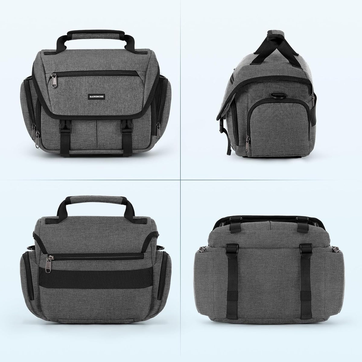 RAINSMORE Camera Bag, DSLR/SLR/Mirrorless Camera Sling Bag for Photographers Waterproof Small Camera Case with Tripod Holder & Rain Cover Camera Crossbody Bag for Canon/Nikon/Sony/Fuji, Grey