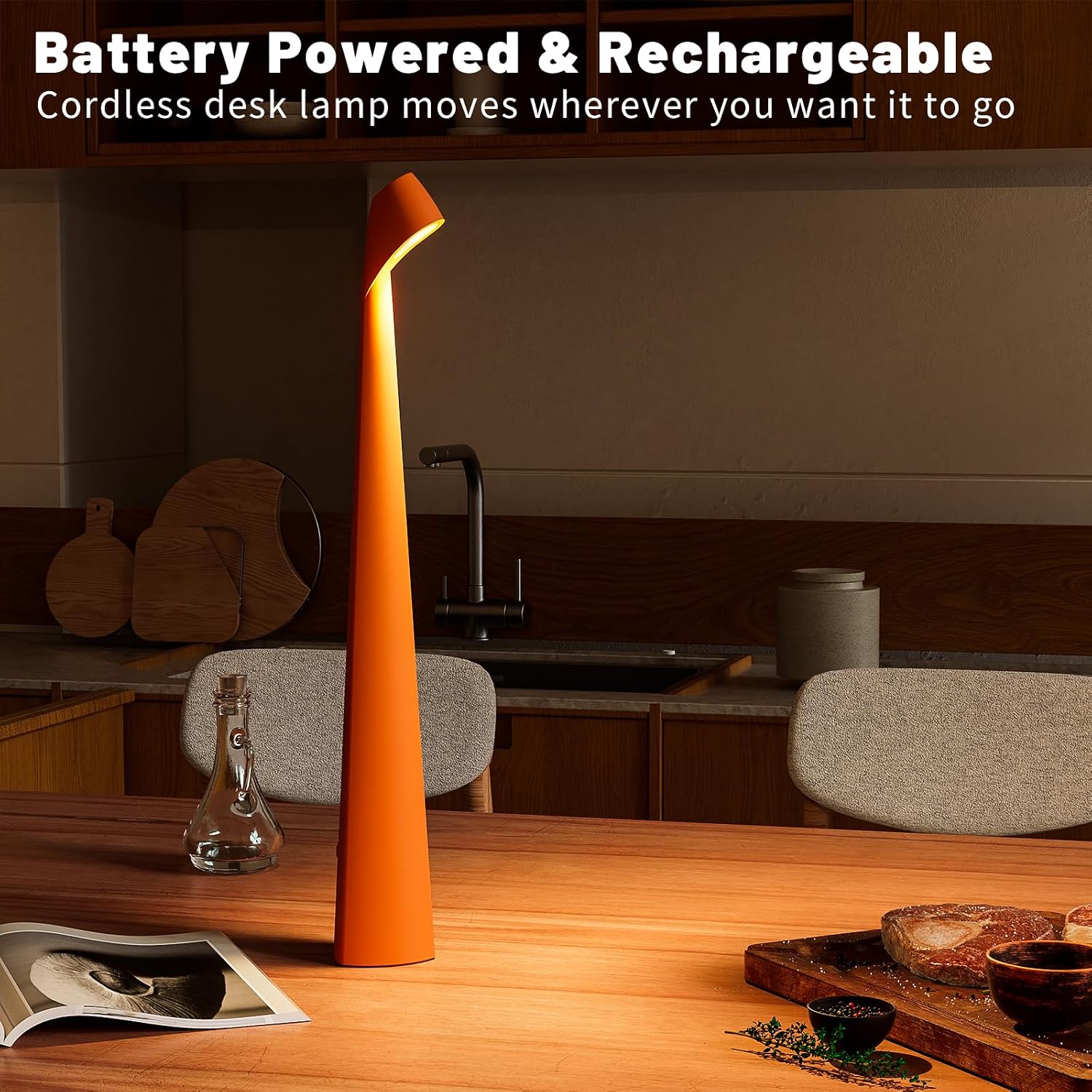 HAPYGI Cordless Rechargeable Reading Metal Table Lamp, 3-Level Brightness