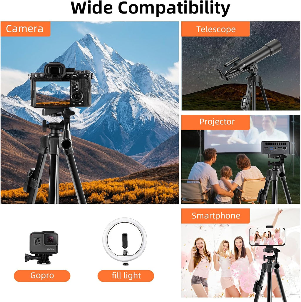 Fotopro Camera Tripod, 51'' Lightweight Portable Travel Tripods for Camera and Phone with 3-Way Head Remote Control Cellphone Holder Travel Bag, Aluminum Phone Tripod Stand for Recording LiveStreaming