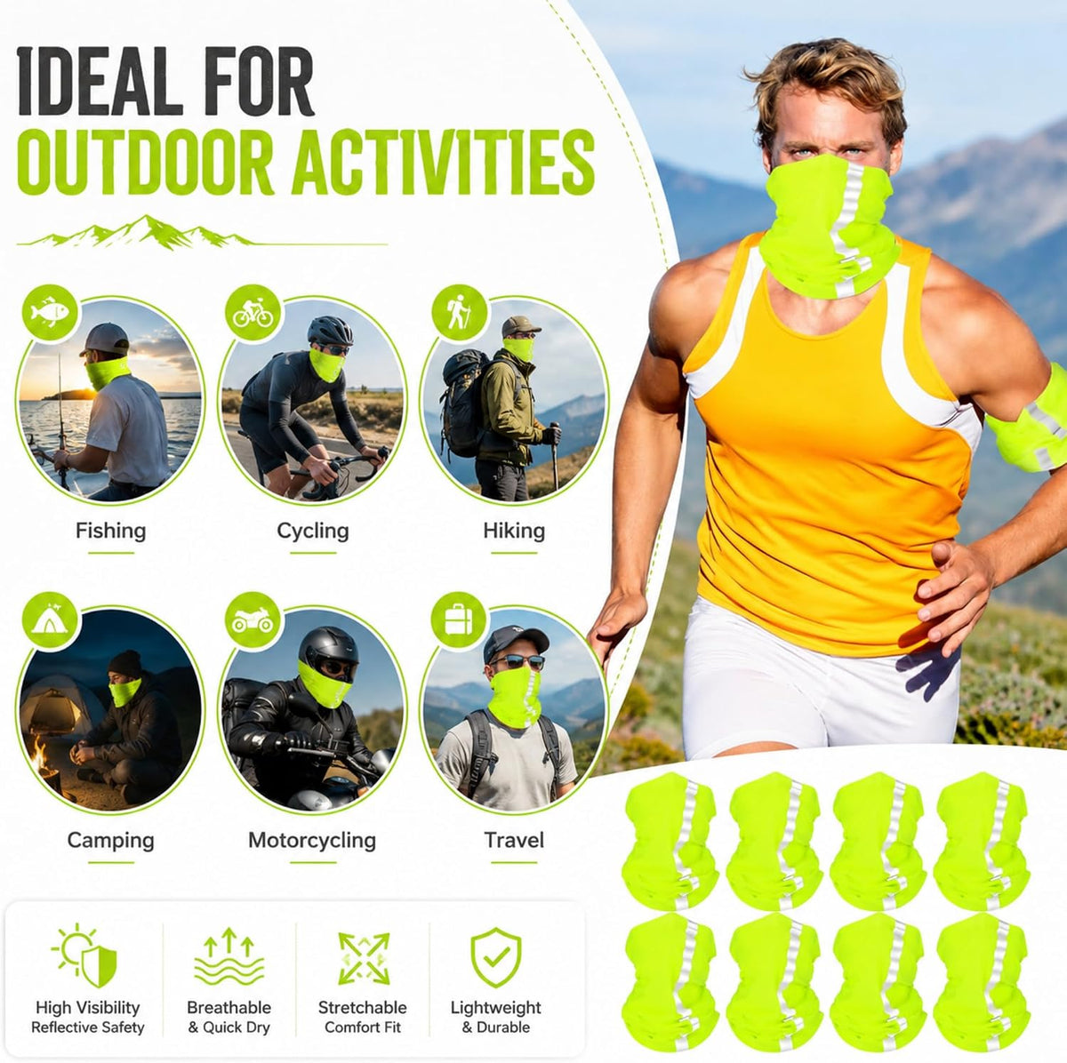 SATINIOR 8 Pack Reflective Neck Gaiters UV Protection Cooling Face Masks