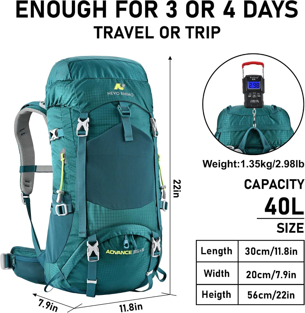 N NEVO RHINO 40L Internal Frame Hiking Backpack with Rain Cover